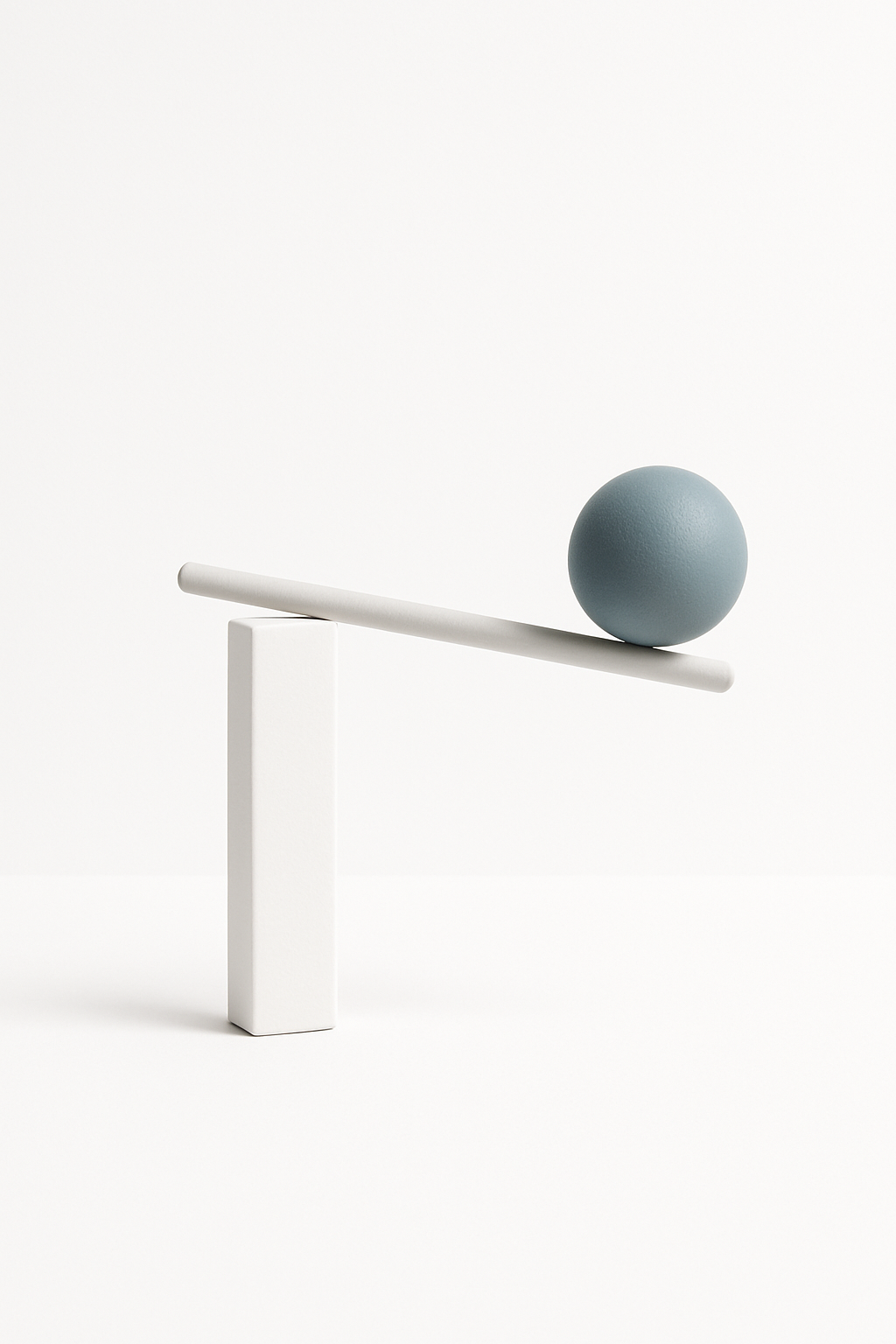 Minimalist balance sculpture with blue sphere