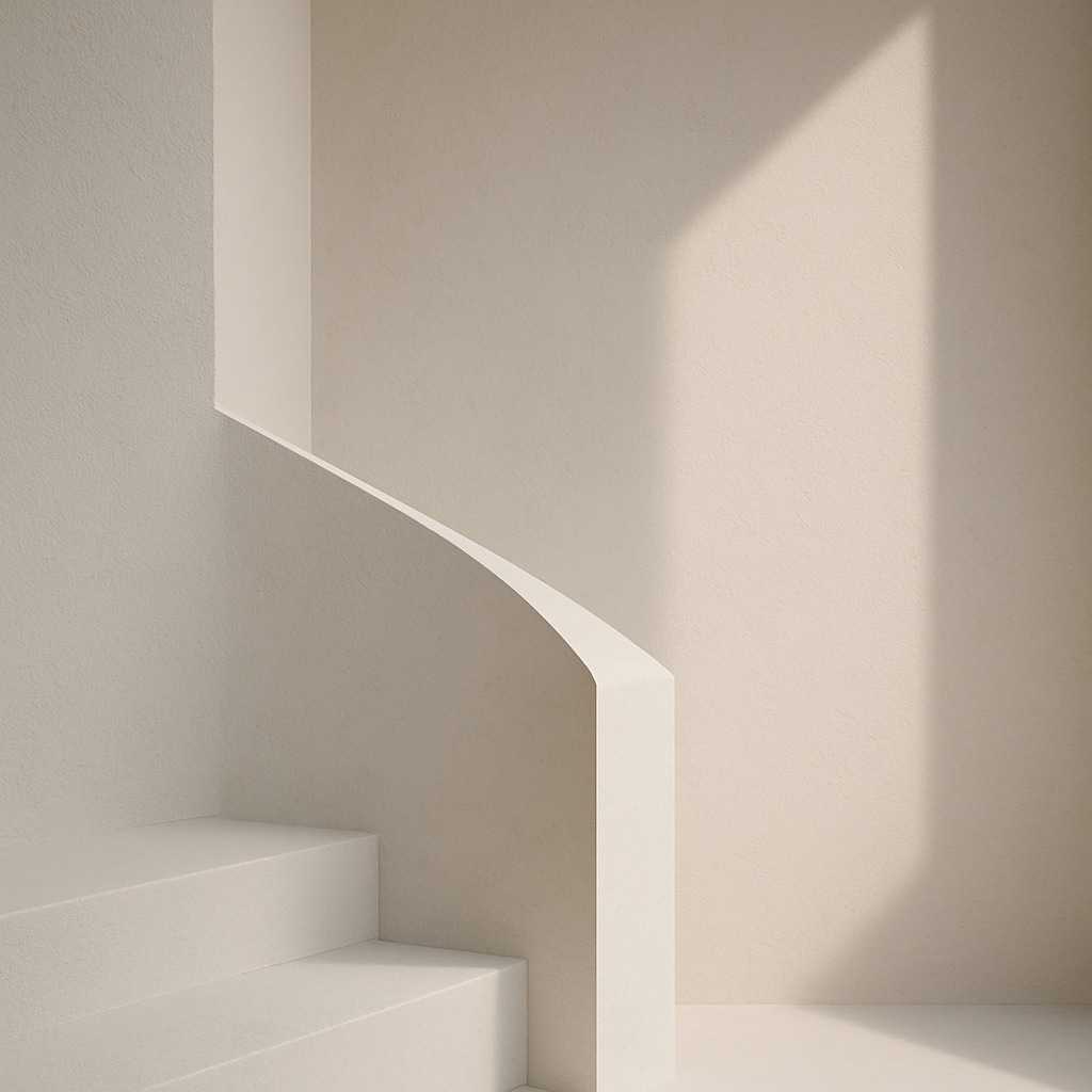 Minimalist white stairs with curved walls